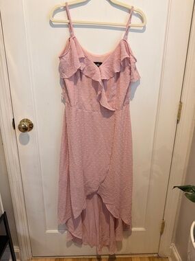 by & by Dusty Blush Ruffle High-Low Midi Dress